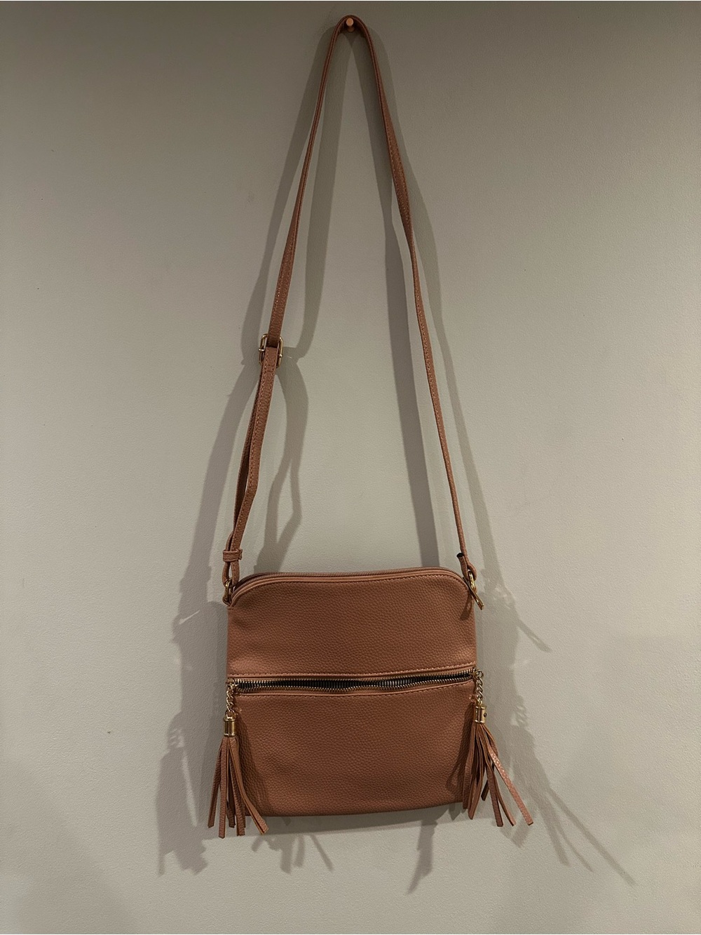 Light pink Crossbody Leather Tassel Bag